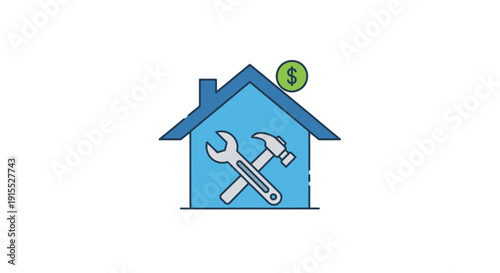 Home Repair and Maintenance Cost Icon with Wrench Hammer and Dollar Sign.