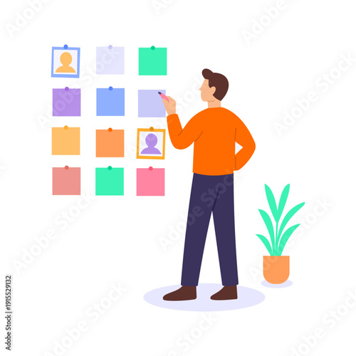 Recognition Wall, displaying employee achievements and appreciation, Flat vector character illustration