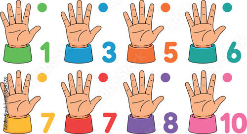 Counting Numbers with Hands for Kids Learning 1 to 10 Colorful Educational Vector Illustration