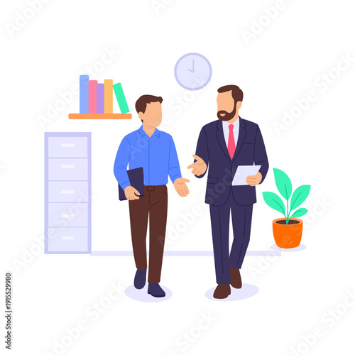 Walk & Talk, encouraging movement and informal discussions, Flat vector character illustration