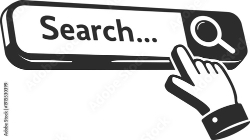 Search Bar Button with Click Hand and Magnifying Glass Icon Illustration.