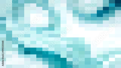 Vector Abstract pixelated mosaic rendering cool aquatic gradients, forming visually appealing composition. Geometric pixelated background of various shades of teal and cyan colors.