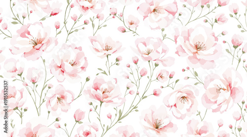 Romantic Blooming Garden Watercolor Background with Soft Edges