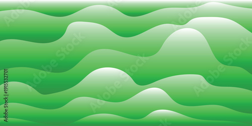 Abstract green background with layered wave shapes, smooth gradient tones, modern minimal design, clean digital illustration, vibrant wallpaper style.