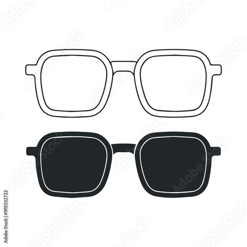 Square frame eyeglasses and sunglasses illustration on white background