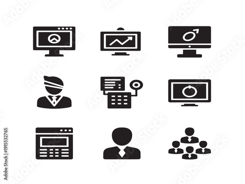 Data Analytics Silhouette Set Featuring Statistical Research Symbols