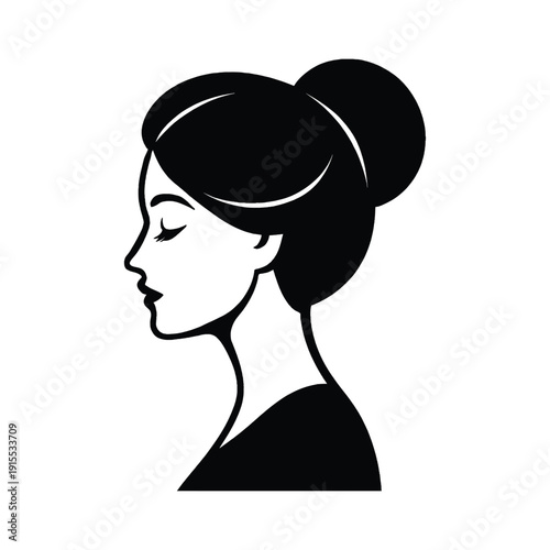  Elegant Female Profile Silhouette with Classic Bun Hairstyle side view for Beauty Logo
