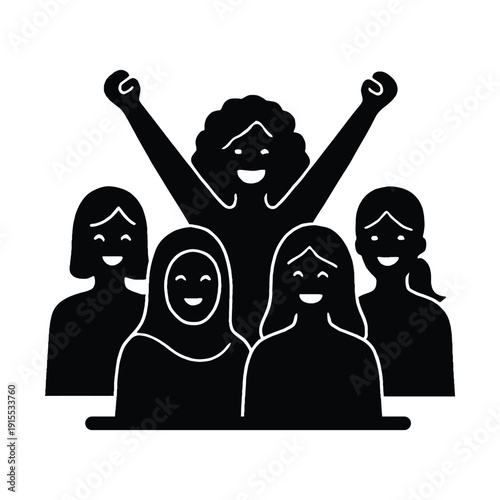  Group of Happy Diverse Women Celebrating and Raising Fists for Empowerment
