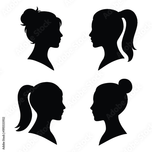 Elegant Female Head Profile Silhouettes Collection for Beauty and Hair Salon Branding