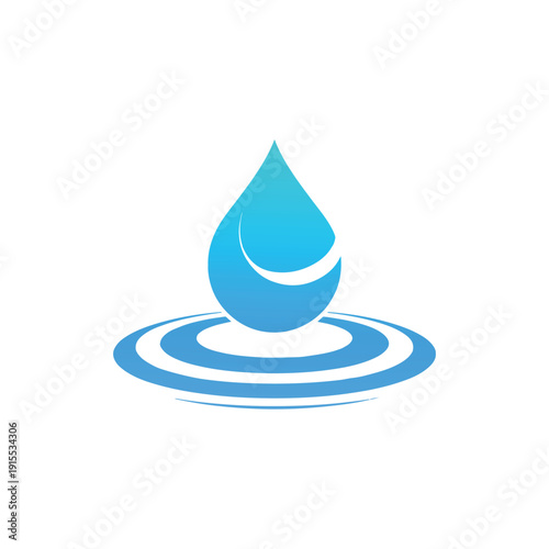 Blue water droplet symbol floating on concentric ripples in minimalist style