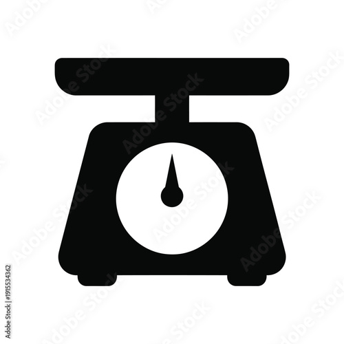 Black silhouette icon of an analog kitchen scale used for measuring weight in cooking, baking, or commercial applications, isolated on a clean white background.