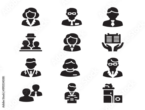 Leadership Silhouette Set Featuring Corporate Executive Icons