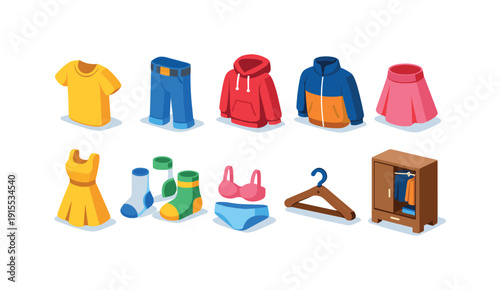 Clothing, apparel 3d icon set. Fashion, wardrobe, outfit icons in three-dimensional style