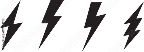 Four black lightning bolt icons on a white background