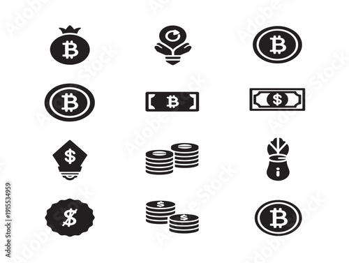 Modern Cryptocurrency Silhouette Icon for Digital Finance Projects