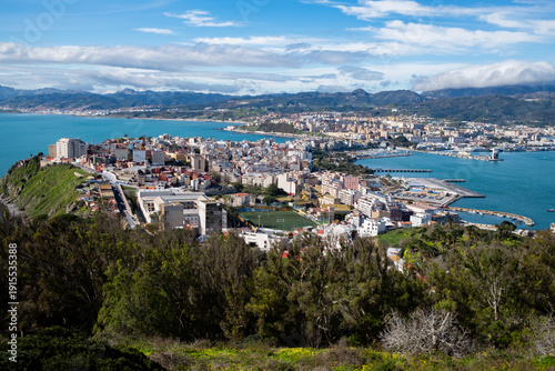 View of the port of Ceuta, a Spanish city in North Africa, at sunrise