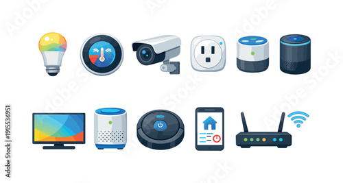Smart home flat icon set. Automation, security, and connectivity icons collection