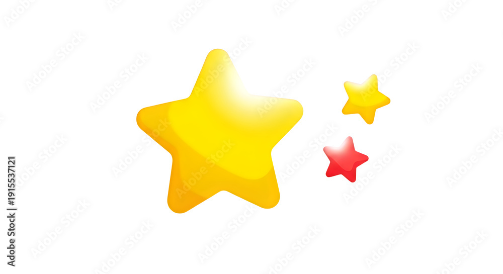 Obraz premium Three Shiny Stars Yellow Red and Yellow isolated on a transparent background