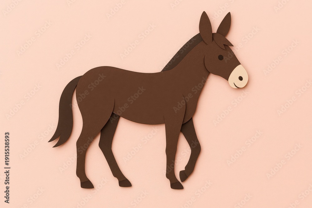 Fototapeta premium Cute Paper Cut Brown Donkey Illustration