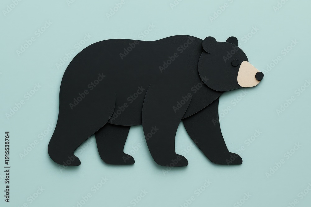 Fototapeta premium Minimal Paper Cut Black Bear Illustration