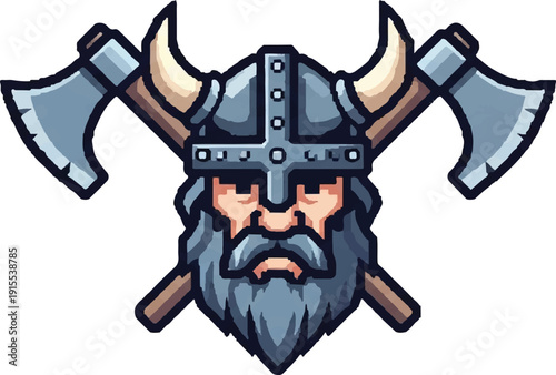 Viking warrior head with axes emblem illustration