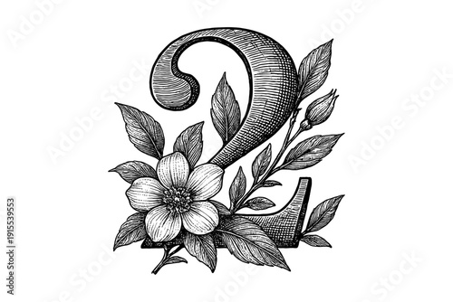 Vintage botanical number two with intricate floral design