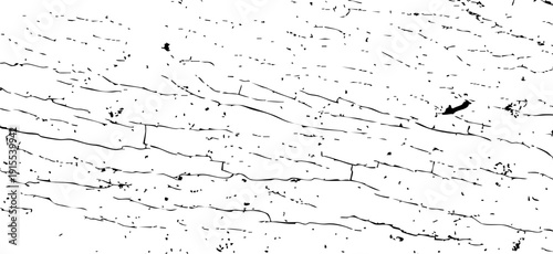 High contrast black and white texture of cracked, weathered wood surface with peeling layers and rough grain, ideal for backgrounds, overlays, and grunge design elements.