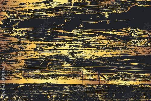 High detail illustration of distressed golden wooden planks with scratches, cracks, and worn textures. Rustic grunge background with rough natural details, perfect for vintage, abstract, or retro desi