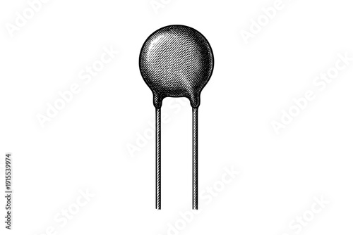 Vintage style electronic capacitor sketch in black and white