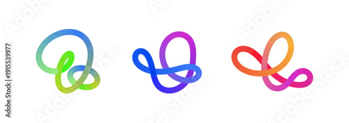 Colorful Abstract Continuous Infinity Loop Gradient Line Art Set : Colorful abstract continuous loop line illustration with fluid 3D ribbon curves shapes in a modern minimal style for creative posters