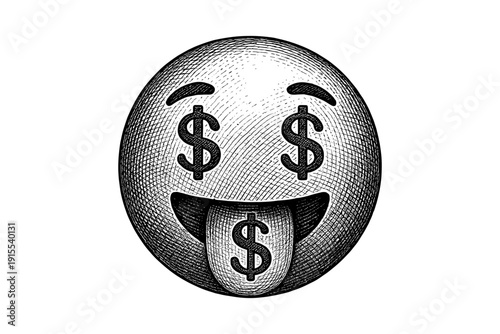 Money face emoji with engraved style and dollar sign eyes and tongue