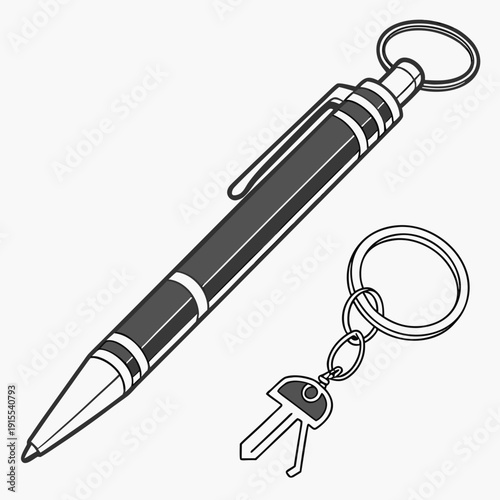 Ballpoint Pen with Integrated Keyring and Key Charm - Stylish and Practical Combination