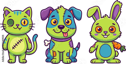 Halloween Zombie Animals Vector Illustration Set