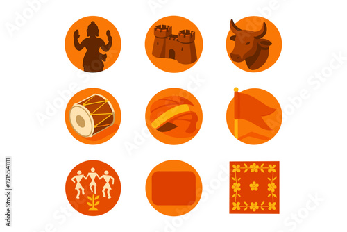Abstract icons celebrating cultural heritage with bold orange hues