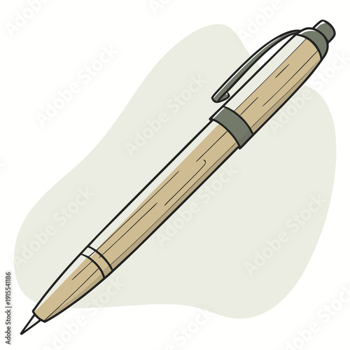 Elegant tan pen with a sophisticated design, presented with a soft, abstract background in a simple illustration.