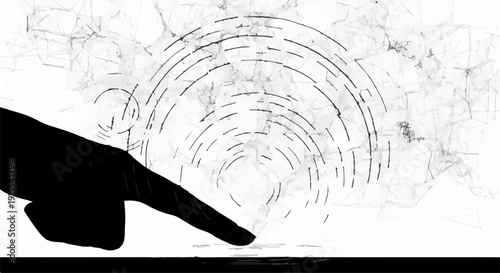 Finger touching screen, activating digital wave technology for communication.