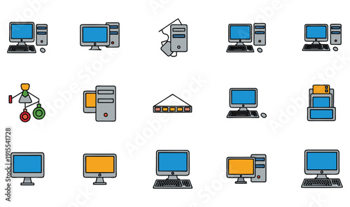Various computer devices and icons illustrating technology