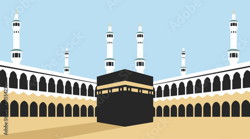 Symmetry View of Kaaba and Minarets in Masjid Al-Haram