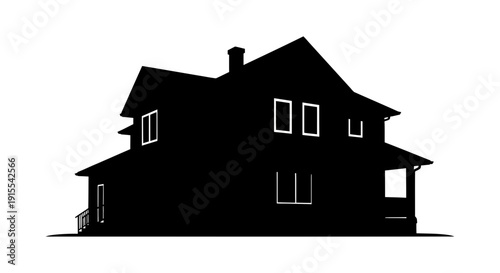 Silhouette of a classic twostory house with a porch.