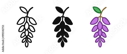 Minimalist floral icons: monochrome and colored leaf designs