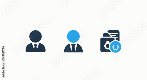 Modern Business and User Profile Management Icons with Update and Sync Symbols for Digital Interfaces