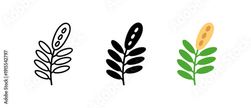 Set of three plant icons in modern minimalist style