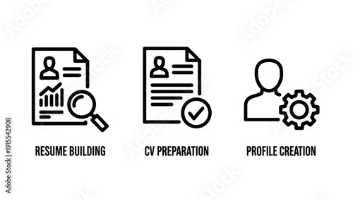 Career Development Icons for Resume Building, CV Preparation, and Professional Profile Creation and Management