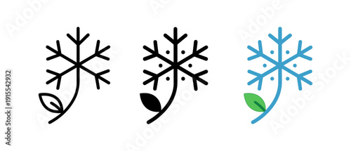 Minimalist snowflake icons with leaf motif in monochrome and highlighted colors