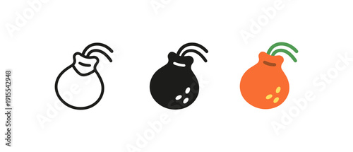 Minimalist three bomb icons on white background