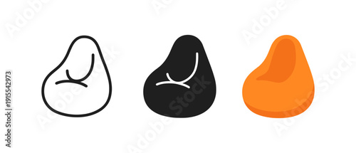 Trio of bean bag chairs in outline, solid, and colorful styles