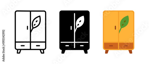 Minimalist wardrobe designs: outline, solid, and colorful styles with leaf motif