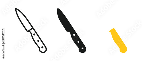 Minimalist knife icons set: linear, solid, and colorful designs