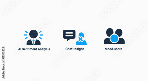 AI Sentiment Analysis, Chat Insight, and Mood Score Icons for Social Listening, Data Analytics, and Psychological Research.
