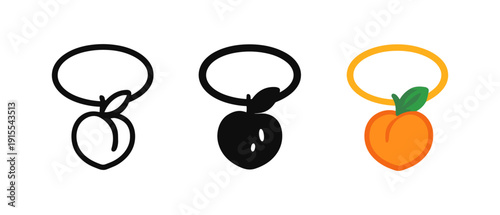 Minimalist fruit keychain designs: outline, glyph, and colorful styles